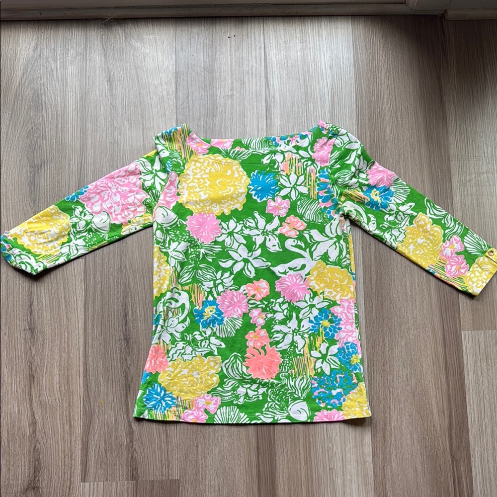 Lilly Pulitzer Vibrant Green and Pink Tropical Top